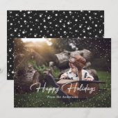Cute Black Snow Stars Photo Holiday Card Feestdagenkaart (Voorkant / Achterkant)