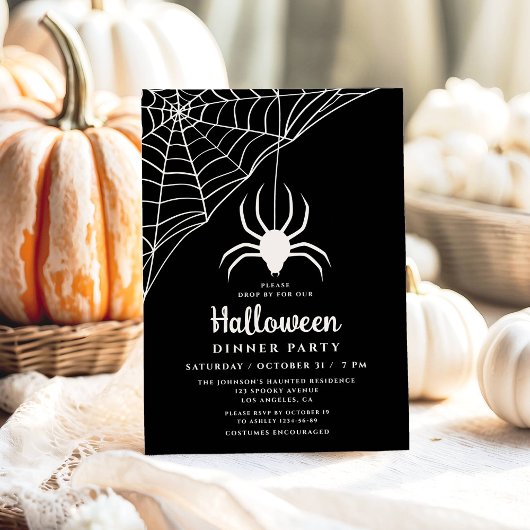Cute Black Spider Halloween Dinner Party Kaart