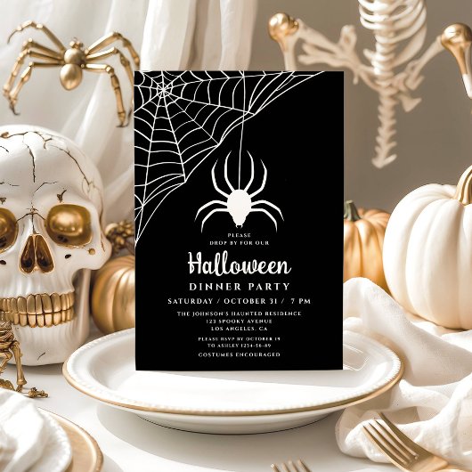 Cute Black Spider Halloween Dinner Party Kaart