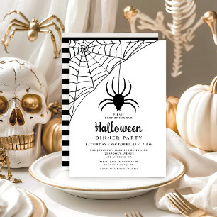 Cute Black Spider Halloween Dinner Party Kaart