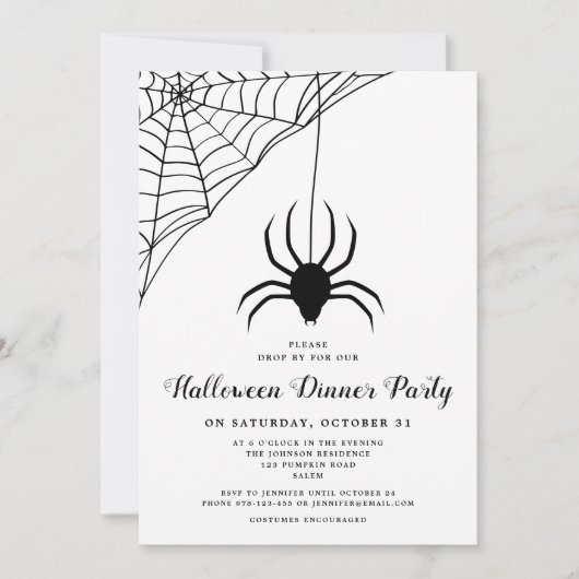 Cute Black Spider Halloween Dinner Party Kaart (Voorkant)