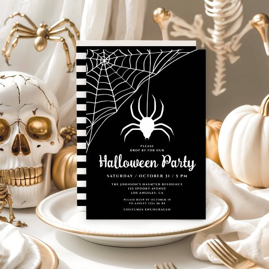 Cute Black Spider Halloween Party Invitation Kaart