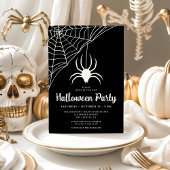 Cute Black Spider Halloween Party Invitation Kaart