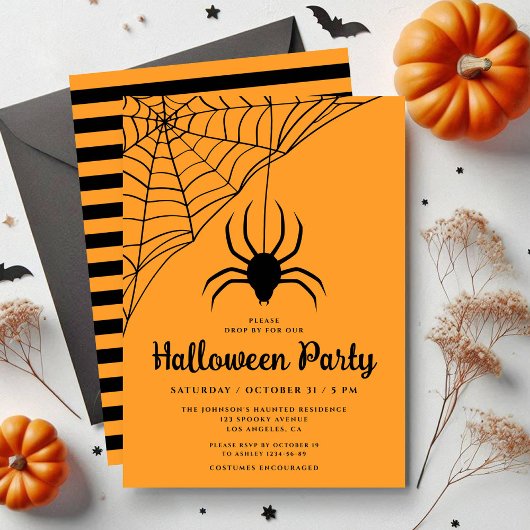 Cute Black Spider Halloween Party Kaart