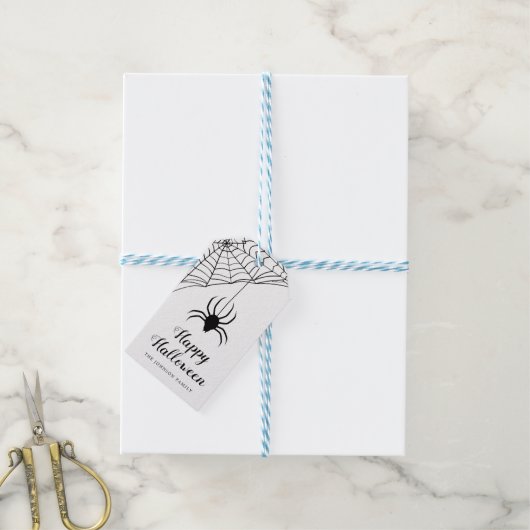 Cute Black Spider Happy Halloween Cadeaulabel (Met Touw)