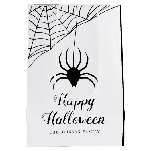 Cute Black Spider Happy Halloween Medium Cadeauzakje (Achterkant)