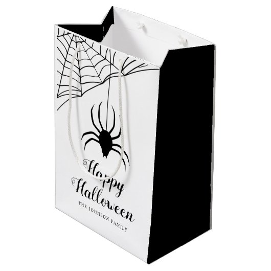 Cute Black Spider Happy Halloween Medium Cadeauzakje (Achterkant Gekanteld)