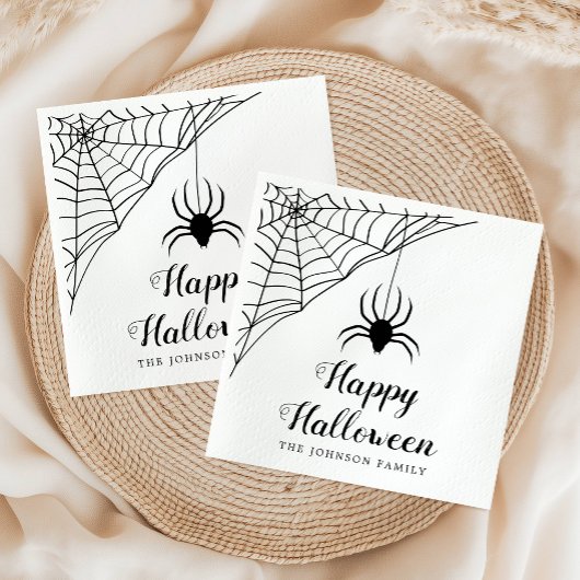 Cute Black Spider Happy Halloween Napkins Servet