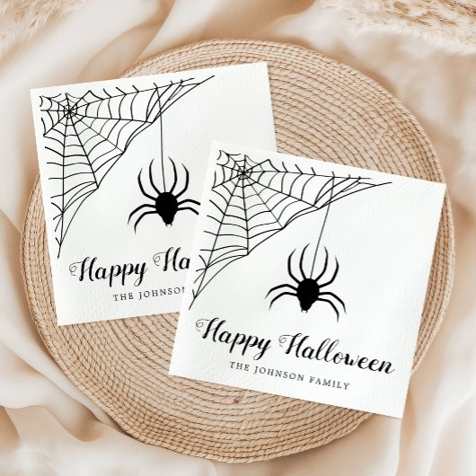 Cute Black Spider Happy Halloween Napkins Servet