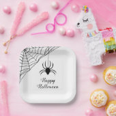 Cute Black Spider Happy Halloween Papieren Bordje (Feest)
