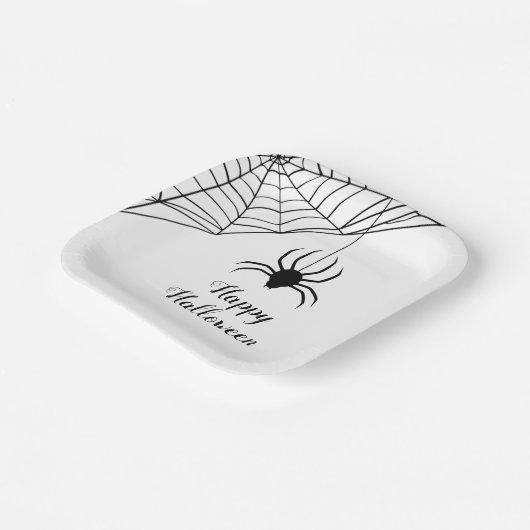 Cute Black Spider Happy Halloween Papieren Bordje (Gebogen)
