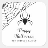 Cute Black Spider Happy Halloween Vierkante Sticker (Voorkant)