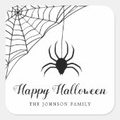 Cute Black Spider Happy Halloween Vierkante Sticker (Voorkant)