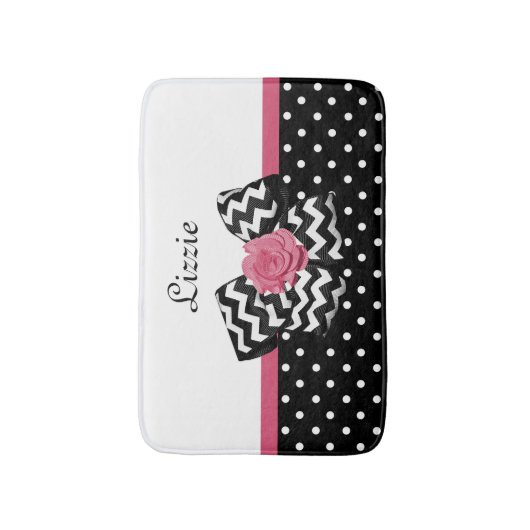 Cute Black Stippen Roze roze roodroos Chevron Bow Badmat (Voorkant Verticaal)