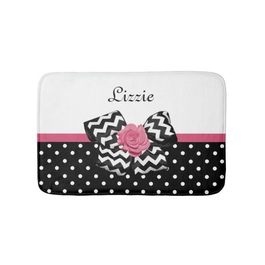 Cute Black Stippen Roze roze roodroos Chevron Bow  Badmat (Voorkant)