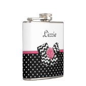 Cute Black Stippen Roze roze roodroos Chevron Bow  Heupfles (Rechts)