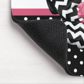 Cute Black Stippen Roze roze roodroos Chevron Bow  Muismat (Hoek)