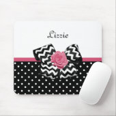 Cute Black Stippen Roze roze roodroos Chevron Bow  Muismat (Met muis)