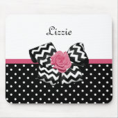 Cute Black Stippen Roze roze roodroos Chevron Bow  Muismat (Voorkant)
