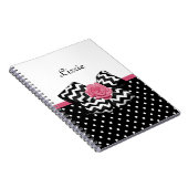 Cute Black Stippen Roze roze roodroos Chevron Bow  Notitieboek (Rechterzijde)