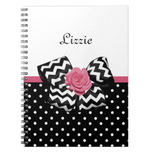 Cute Black Stippen Roze roze roodroos Chevron Bow  Notitieboek