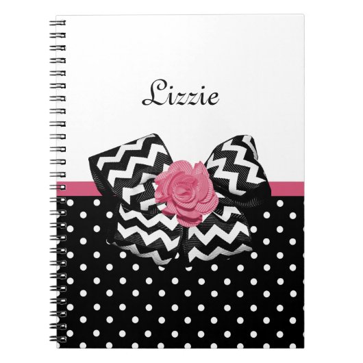 Cute Black Stippen Roze roze roodroos Chevron Bow  Notitieboek (Voorkant)