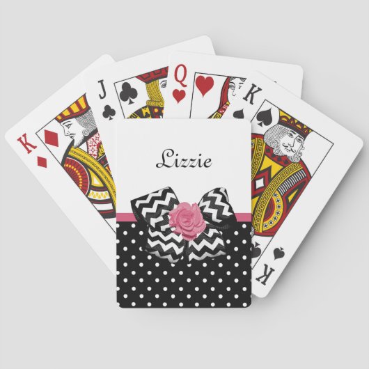 Cute Black Stippen Roze roze roodroos Chevron Bow  Pokerkaarten (Achterkant)