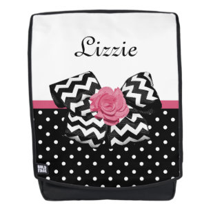 Cute Black Stippen Roze roze roodroos Chevron Bow  Rugtassen