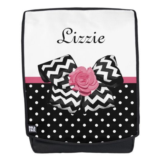 Cute Black Stippen Roze roze roodroos Chevron Bow  Rugtassen (Voorkant)