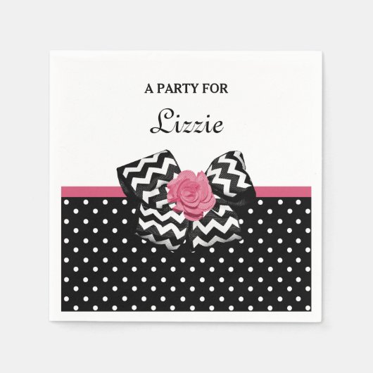 Cute Black Stippen Roze roze roodroos Chevron Bow  Servet (Voorkant)