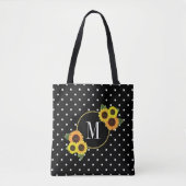 Cute Black  Sunflower Polka Dots Monogram Tote Bag (Voorkant)