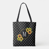 Cute Black  Sunflower Polka Dots Monogram Tote Bag (Achterkant)