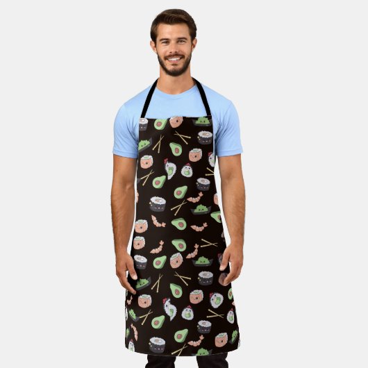 Cute Black Sushi-patroon Schort (Gedragen)