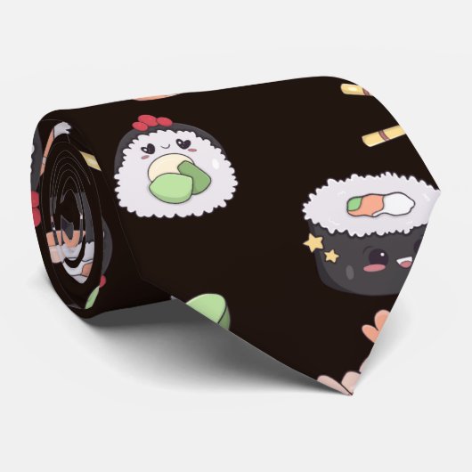 Cute Black Sushi-patroon Stropdas (Opgerold)
