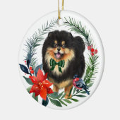 Cute Black Tan Pomeranian Waterverf Poinsettia Keramisch Ornament (Links)