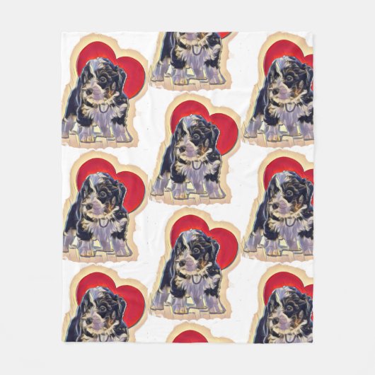 Cute Black Tan PopArt Bernedole Digital Heart Fleece Deken (Voorkant)