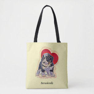 Cute Black Tan PopArt Bernedole Digital Heart Tote Bag