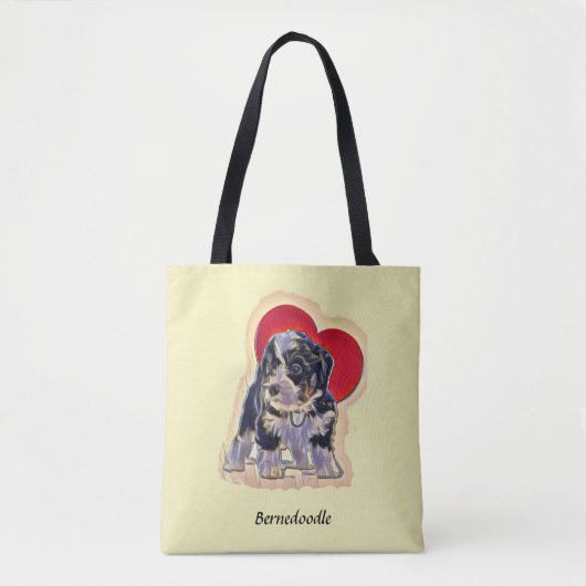 Cute Black Tan PopArt Bernedole Digital Heart Tote Bag (Voorkant)