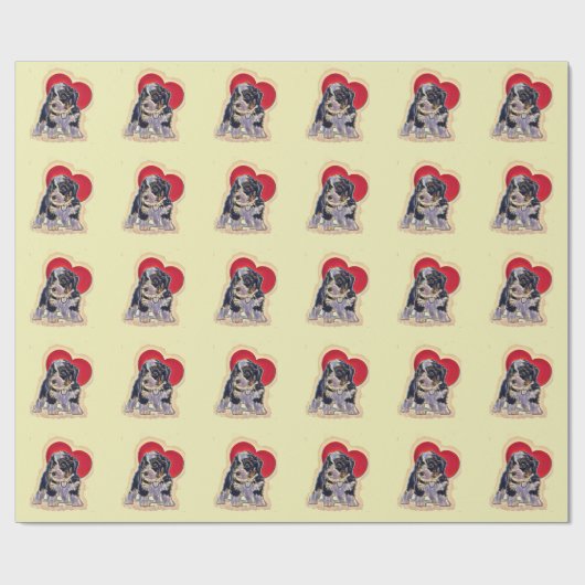 Cute Black Tan PopArt Bernedole Heart Pattern Cadeaupapier (Vlak)