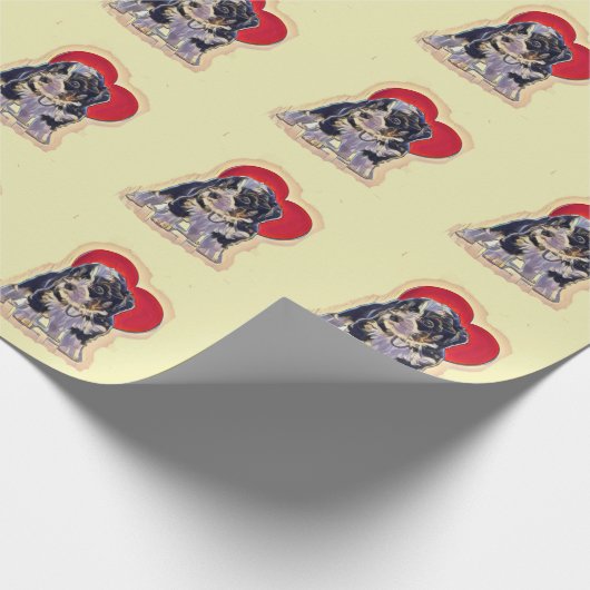 Cute Black Tan PopArt Bernedole Heart Pattern Cadeaupapier (Hoek)