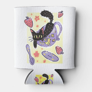 Cute Black Teacup Kat en aardbeien Blikjeskoeler