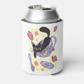 Cute Black Teacup Kat en aardbeien Blikjeskoeler (Blikje Achterkant)