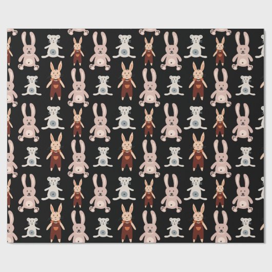 Cute Black Teddy Bear Cat Speelgoed Pattern Cadeaupapier (Vlak)