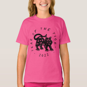 Cute black Tiger paper cut Chinese Year Girl T-shi T-shirt