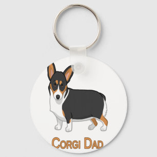 Cute Black Tricolor Pembroke Corgi Dad Hondenliefh Sleutelhanger