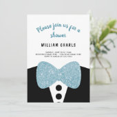 Cute Black Tuxedo Blue Glitter Bow Stropdas Baby s Kaart (Staand voorkant)