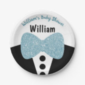 Cute Black Tuxedo Blue Glitter Bow Stropdas Baby s Papieren Bordje (Voorkant)