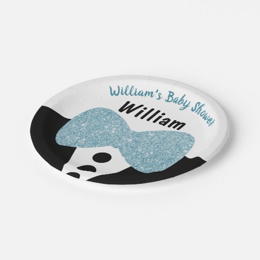 Cute Black Tuxedo Blue Glitter Bow Stropdas Baby s Papieren Bordje (Gekanteld)