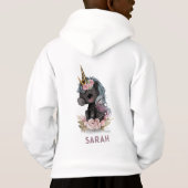 Cute Black Unicorn met Flowers Waterverf Unicorn (Achterkant)