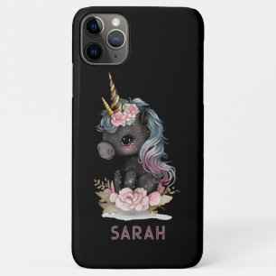 Cute Black Unicorn met Flowers Waterverf Unicorn Case-Mate iPhone Case